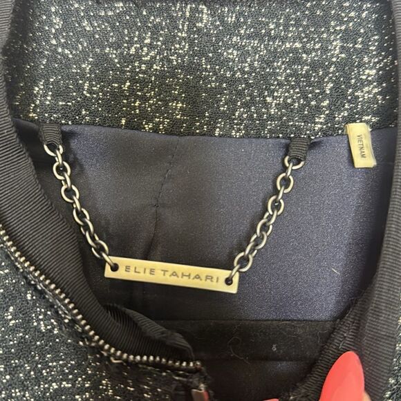 Elie Tahari Zip Front Tweed Crop Jacket Navy 10 - Picture 2 of 5